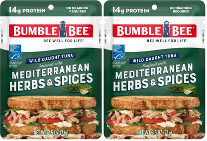Bumble Bee Seasoned Tuna Pouch - Wild Caught and Ready to Eat for Snack, Salad, Korean Tuna Bowl - 14g Protein per Serving - PERFECT, PORTABLE, GOODNESS - 2.5 oz Packet