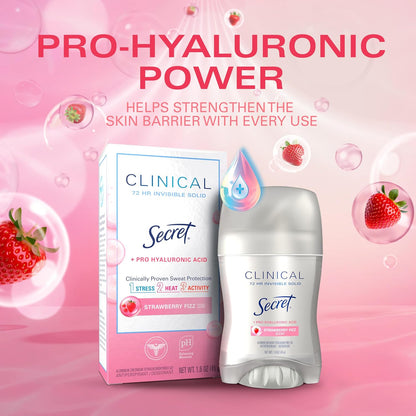 Secret_Clinical_Strength_Antiperspirant_Deodorant_for_Women,_3X_Stress_Protection,_72hr_Sweat_&_Odor_Protection,_Pro-Hyaluronic_Acid,_Invisible_Solid,_Strawberry_Summer_Fizz_Scent,_1.6_oz