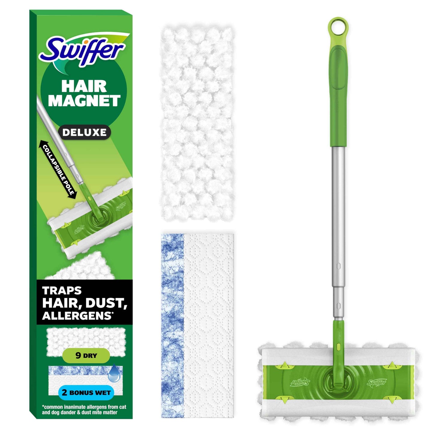 Swiffer 2-in-1 Multi-Surface Kit for Floor Cleaning, Includes 1 Sweeper Device, Dry Sweeping + Wet Mopping Heavy Duty Cloths