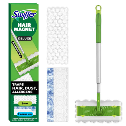 Swiffer 2-in-1 Multi-Surface Kit for Floor Cleaning, Includes 1 Sweeper Device, Dry Sweeping + Wet Mopping Heavy Duty Cloths