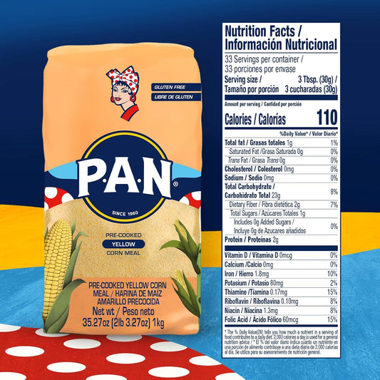 P.A.N._Yellow_Corn_Meal_–_Pre-cooked_Gluten_Free_and_Kosher_Flour_for_Arepas_(2.2_lb/Pack_of_1)