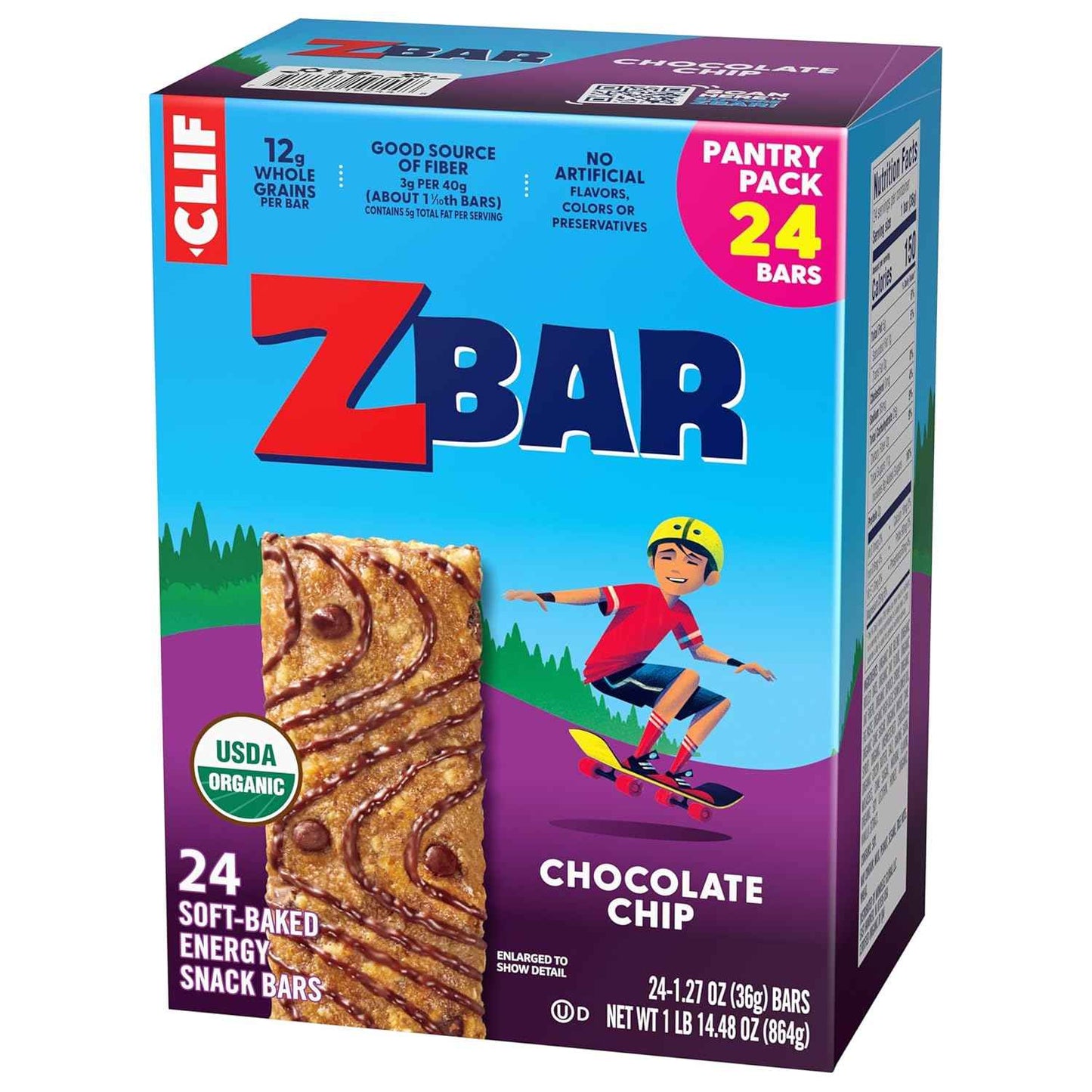 Zbar - Chocolate Chip - Soft-Baked Energy Snack Bars - Non-GMO - 12g Whole Grains - USDA Organic Granola Bars (24 Pack)