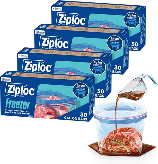 Ziploc Gallon Food Storage Freezer Bags, Stay Open Design with Stand-Up Bottom, Easy to Fill, 120 Bags Total