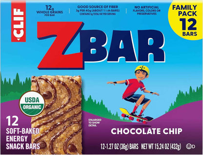 Zbar - Chocolate Chip - Soft-Baked Energy Snack Bars - Non-GMO - 12g Whole Grains - USDA Organic Granola Bars - Snacks for Kids (12 Pack)