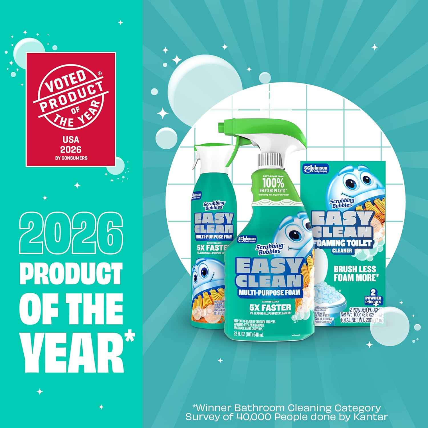 Scrubbing Bubbles Easy Clean Foaming Toilet Bowl Cleaner, Easy Drop In Powder Pouches