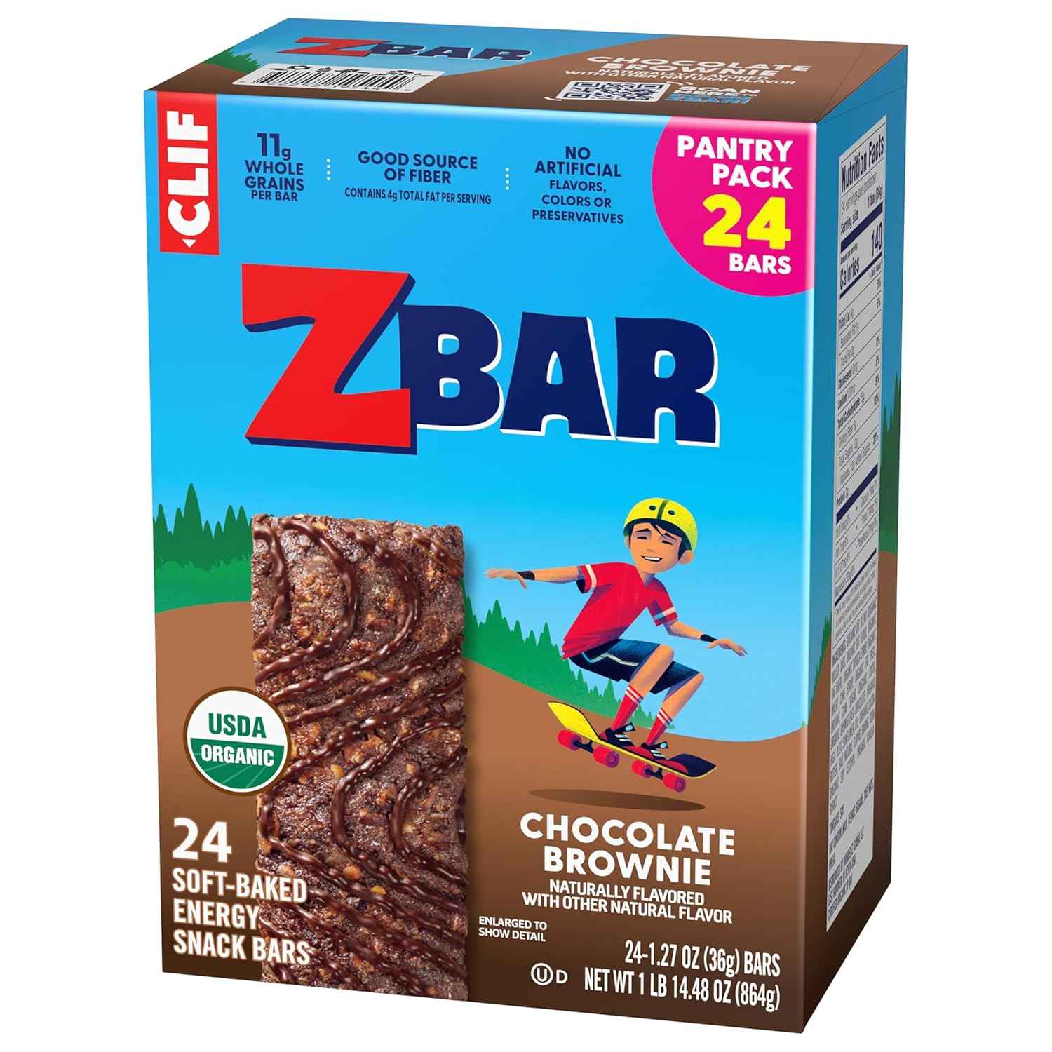 Zbar - Chocolate Brownie - Soft-Baked Energy Snack Bars - Non-GMO - 11g Whole Grains - USDA Organic Granola Bars (24 Pack)