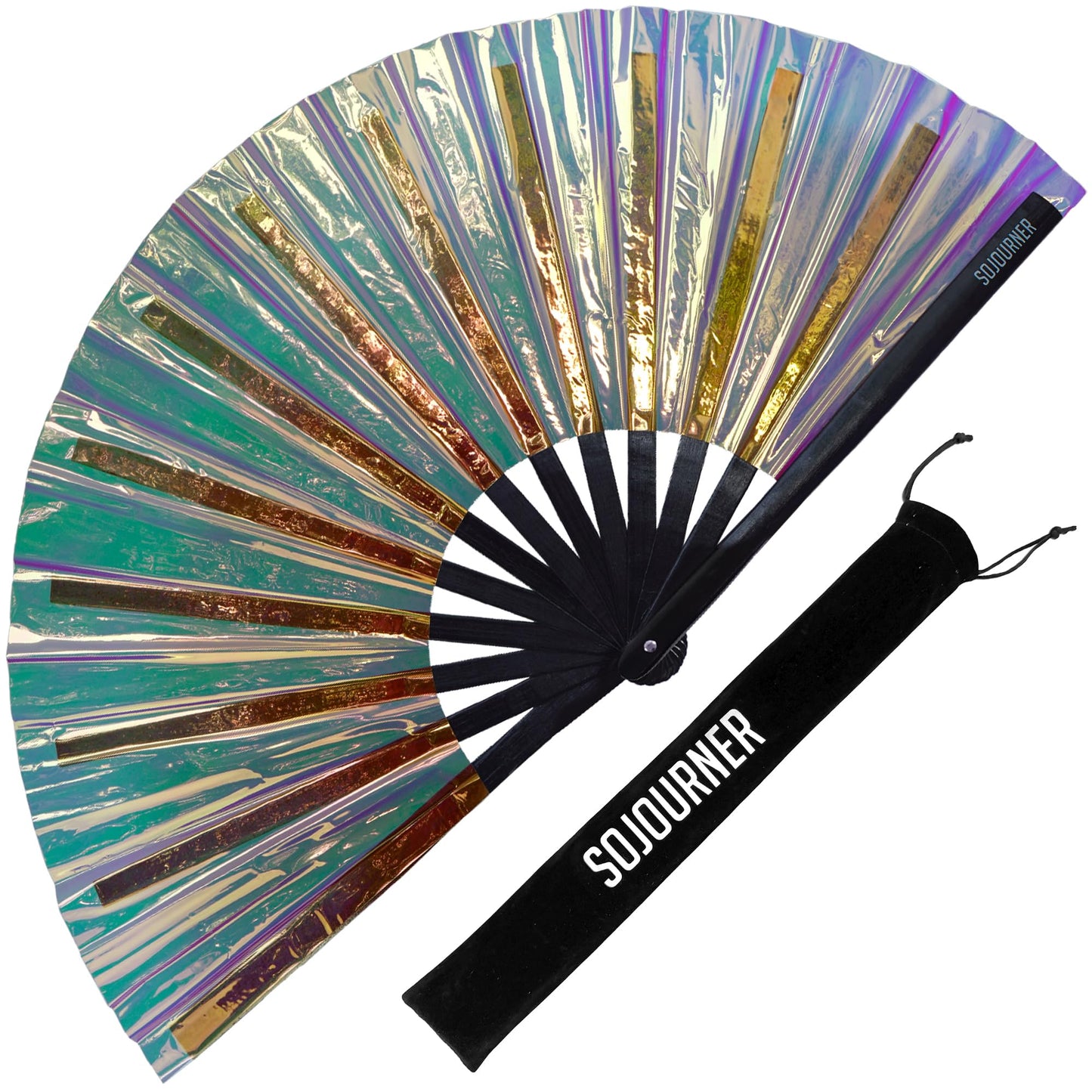 SoJourner Bags Rave Fan - Large Folding Fan - Clack Fan Hand Fan for Raves, Halloween, Burlesque, Rainbow Outfits for Women &amp;amp; Festival Accessories