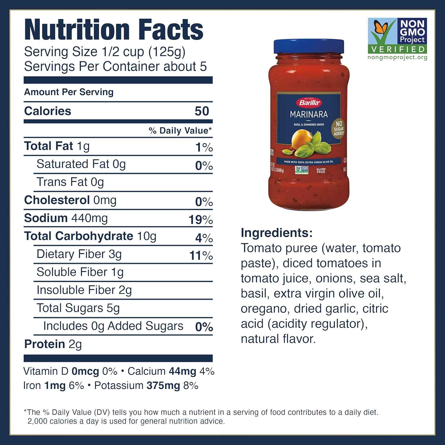 Barilla Pasta Sauce, NO ADDED SUGAR - Made with 100% Extra Virgin Olive Oil - No Artificial Colors, Flavors or Preservatives - Non-GMO, Gluten Free, Kosher
