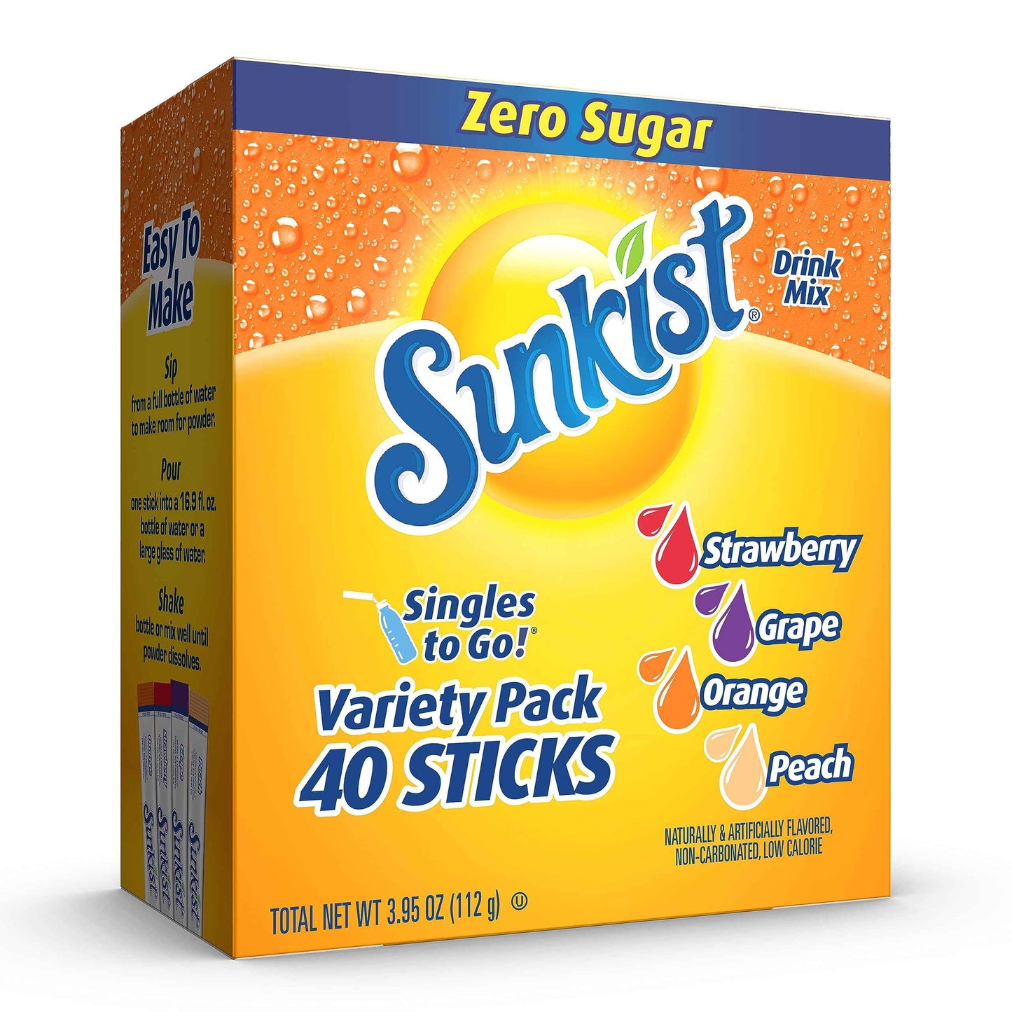 Sunkist Soda Singles To Go Drink Mix, 0.53 OZ, 6 Count (Pack of 12)