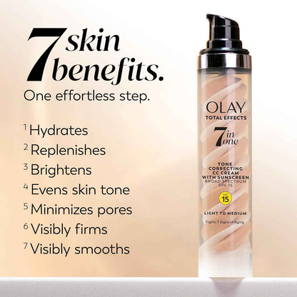 Olay Total Effects Tone Correcting Face Moisturizer with Sunscreen SPF 15, Light to Medium 1.7 Ounces