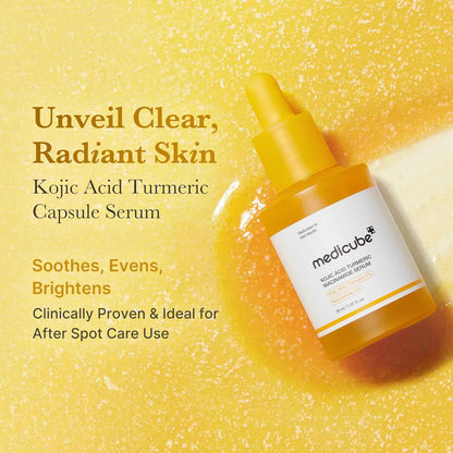 medicube Kojic Acid Turmeric Clarifying & Balancing Capsule Serum for Troubled Skin | Soothing & Brightening Facial Serum | Niacinamide & Glow Capsules for Hydration and Barrier Support | 1.01 fl.oz