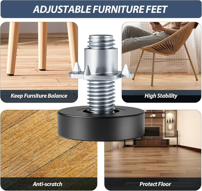 MROCO_Furniture_Leveling_Feet_with_T-Nuts,_12_PCS_1/4"-20_UNC_Thread_Adjustable_Levelers,_Leg_Levelers_Table_Feet_Screw_on_for_Deak,_Chairs,_Stool_Legs,_Cabinet