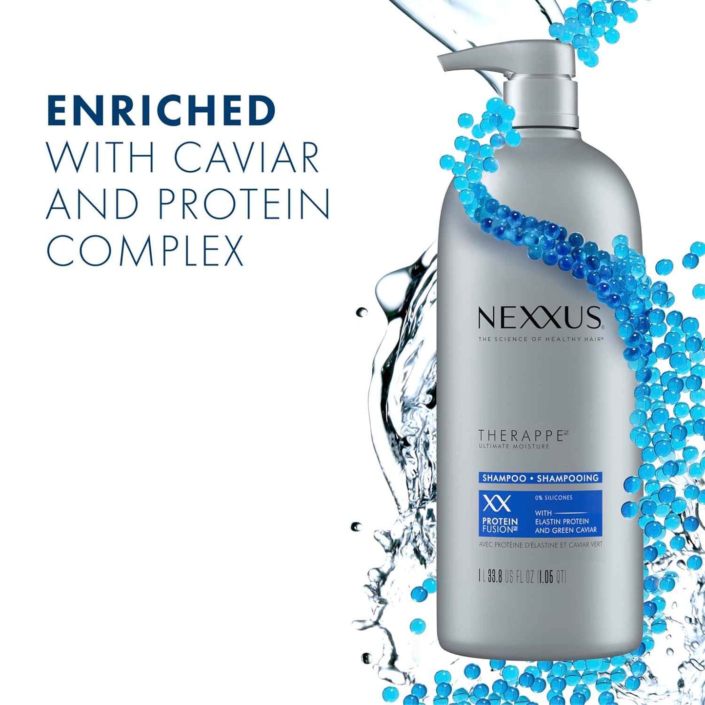 Nexxus Shampoo and Conditioner Therappe Humectress 2 Count for Dry Hair Silicone-Free, Moisturizing Caviar Complex and Elastin Protein for thicker and stronger hair