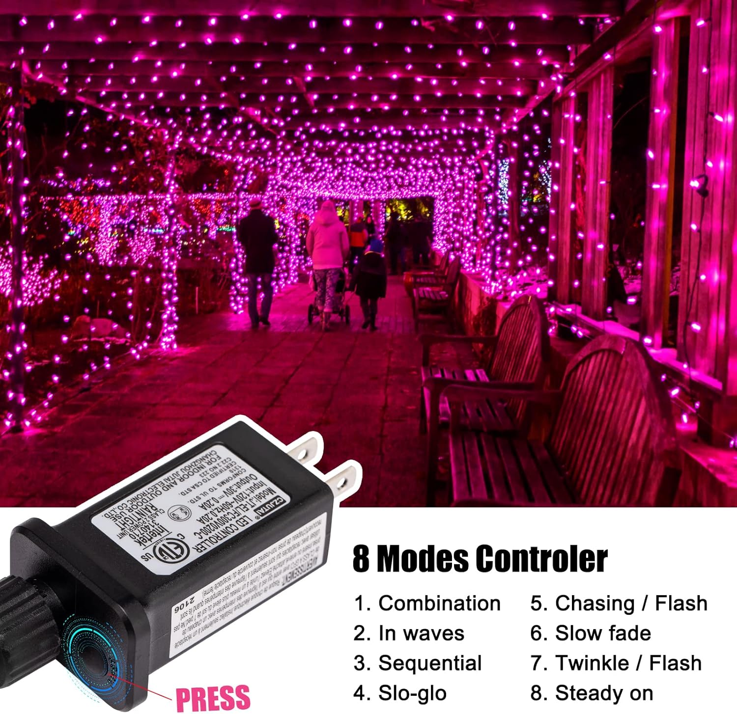 Minetom_Pink_Mini_Christmas_Lights_-_39_Feet_100_LED_Fairy_String_Lights_with_8_Lighting_Modes_Waterproof_Connectable_for_Indoor_Outdoor_Xmas_Tree_Garland_Wreath_Holiday_Valentine's_Day_Decoration