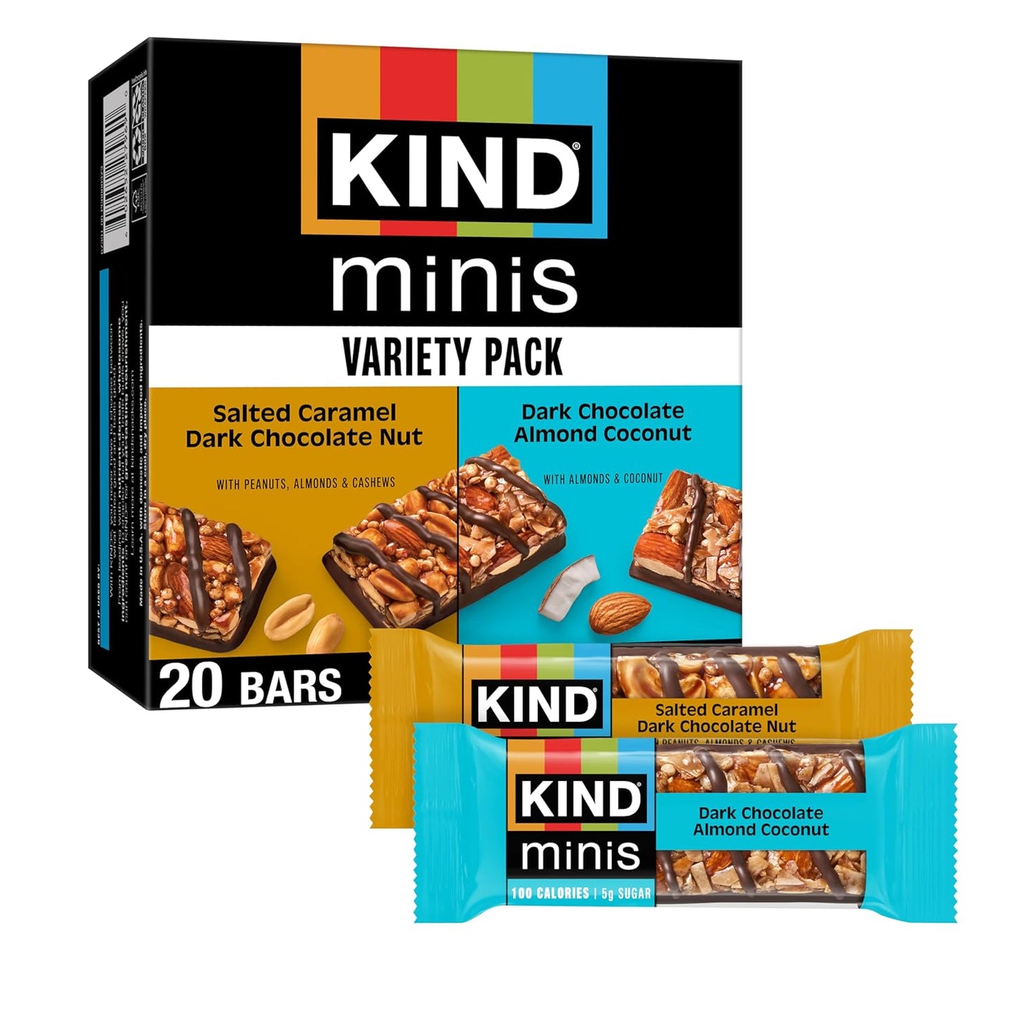 KIND_Mini_Snack_Bars_Variety_Pack,_Gluten_Free,_Low_Sugar,_Low_Calorie_Snacks,_Salted_Caramel_Dark_Chocolate_Nut,_Dark_Chocolate_Almond_Coconut,_20_Count