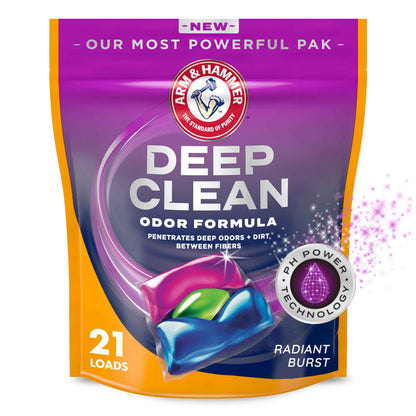 ARM & HAMMER Deep Clean Odor Formula Laundry Detergent Power Paks, Radiant Burst Scent