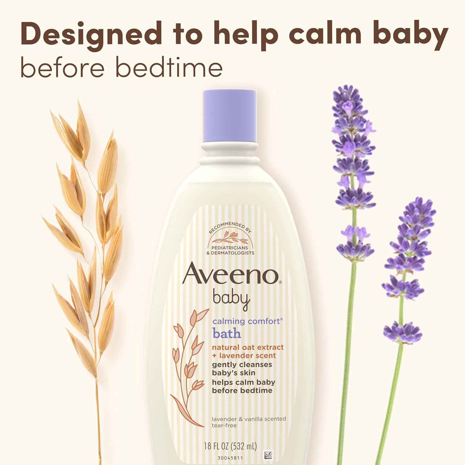 Aveeno Baby Nighttime Calming Comfort Bath, Body & Hair Wash with Relaxing Lavender & Vanilla Scents & Natural Oat Extract, Tear-Free Formula, Paraben-, Phthalate- & Soap-Free