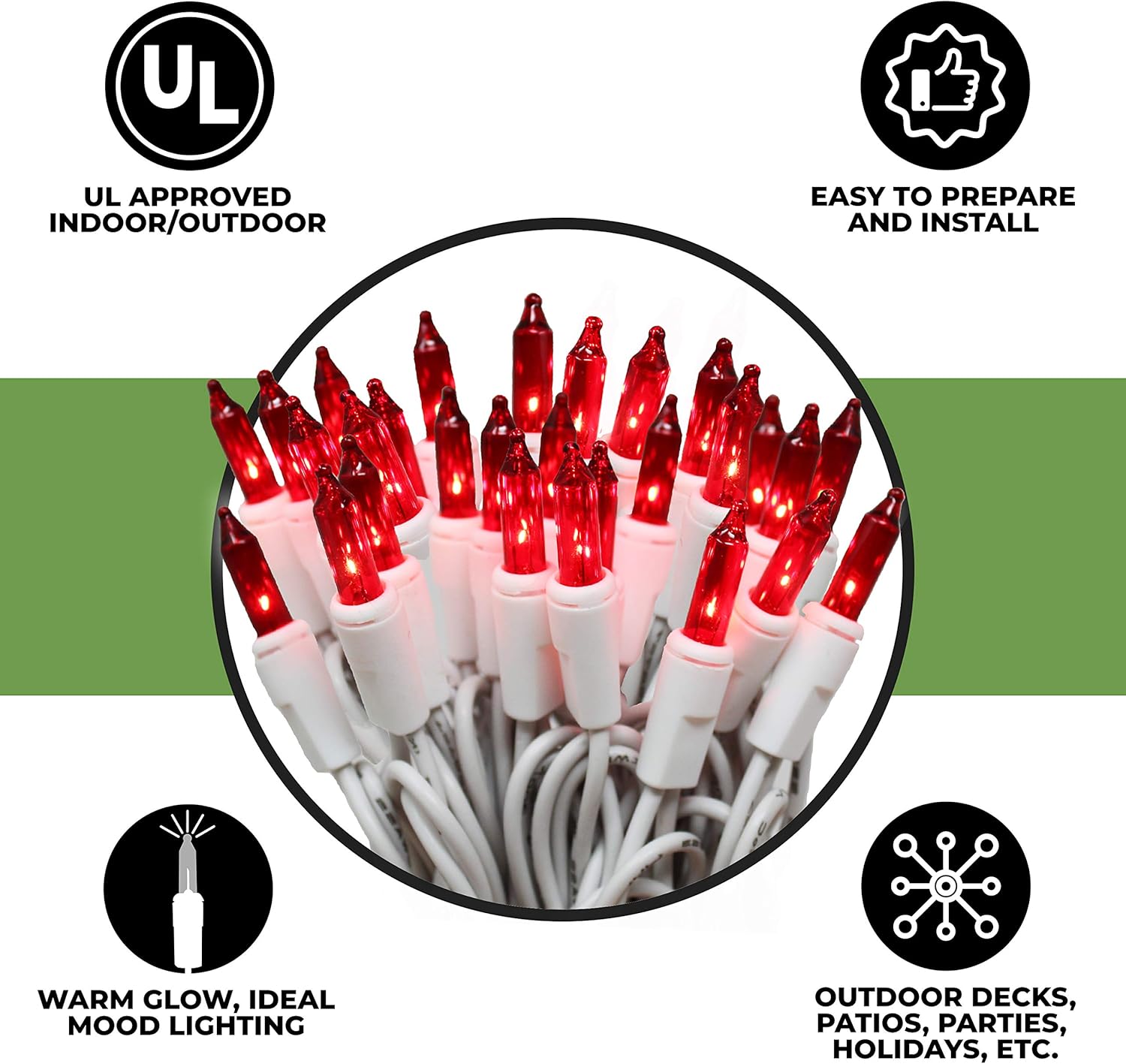 612_Vermont_50_Red_Christmas_Lights_on_a_White_Wire_String,_UL_Approved,_Indoor_and_Outdoor_Use,_9_Foot_of_Lighted_Length,_11_Foot_of_Total_Length