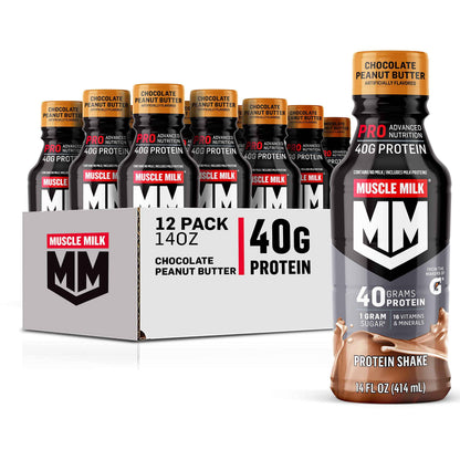 Muscle Milk Pro Advanced Nutrition Protein Shake, 14 Fl Oz Bottle, 12 Pack, 40g Protein, 1g Sugar, 16 Vitamins & Minerals, 6g Fiber, Workout Recovery, Packaging May Vary
