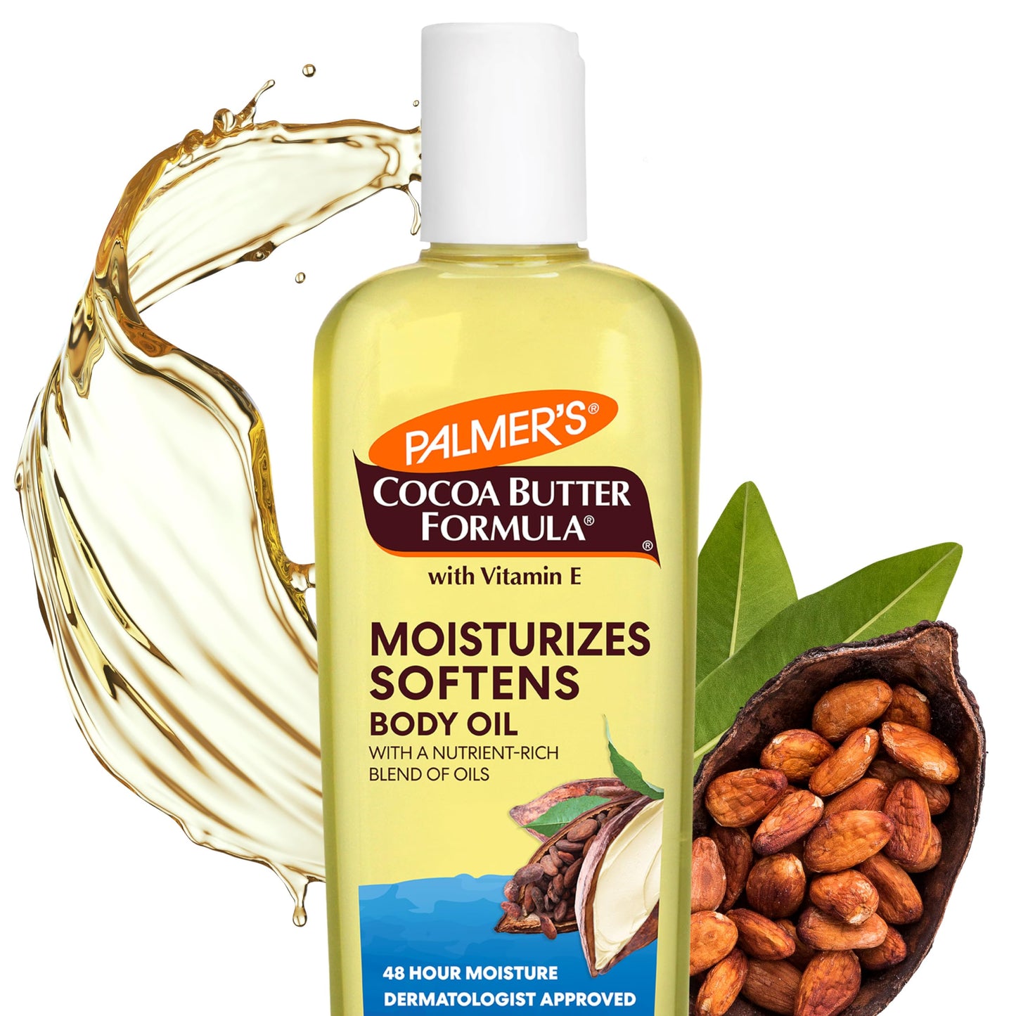 Palmer&amp;#39;s Cocoa Butter Moisturizing Body Oil with Vitamin E, Radiant Looking Glow and Skin Hydration, Instant Absorption, Bath, Body and Shower, 8.5 Ounces