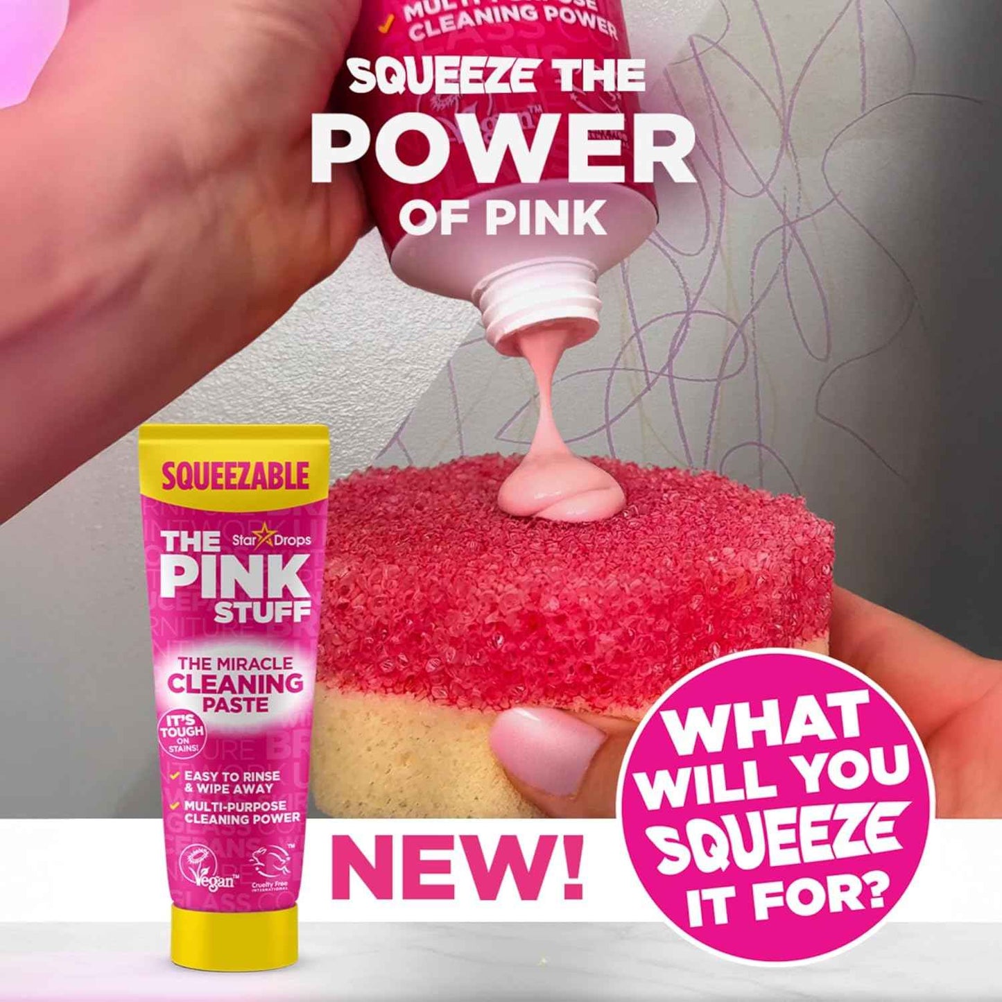 The Pink Stuff The Miracle Squeezable Cleaning Paste 300g Easy to Rinse Multi Purpose Cleaner for Kitchen Bathroom Cooktops Tiles Sinks Showers and More