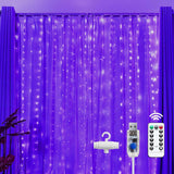 Brightown 300 LED Fairy Curtain Lights, Warm White/Purple/White/Pink  Curtain String Lights, USB Plug in 8 Lighting Modes Christmas Decoration, Hanging Lights with Remote for Bedroom Indoor Weddings Dorm