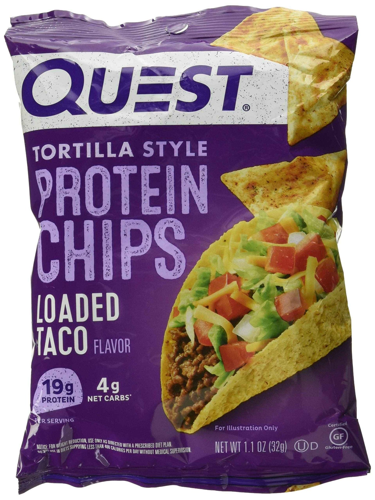 Quest Nutrition Tortilla Style Protein Chips, 20g Protein, 3g Net Carbs, Low Carb, Gluten Free, 1.1 oz