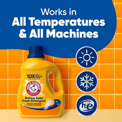 ARM & HAMMER Baking Soda Fresh Liquid Laundry Detergent, Sparkling Fresh Scent, 110 Loads, 110 Fl Oz