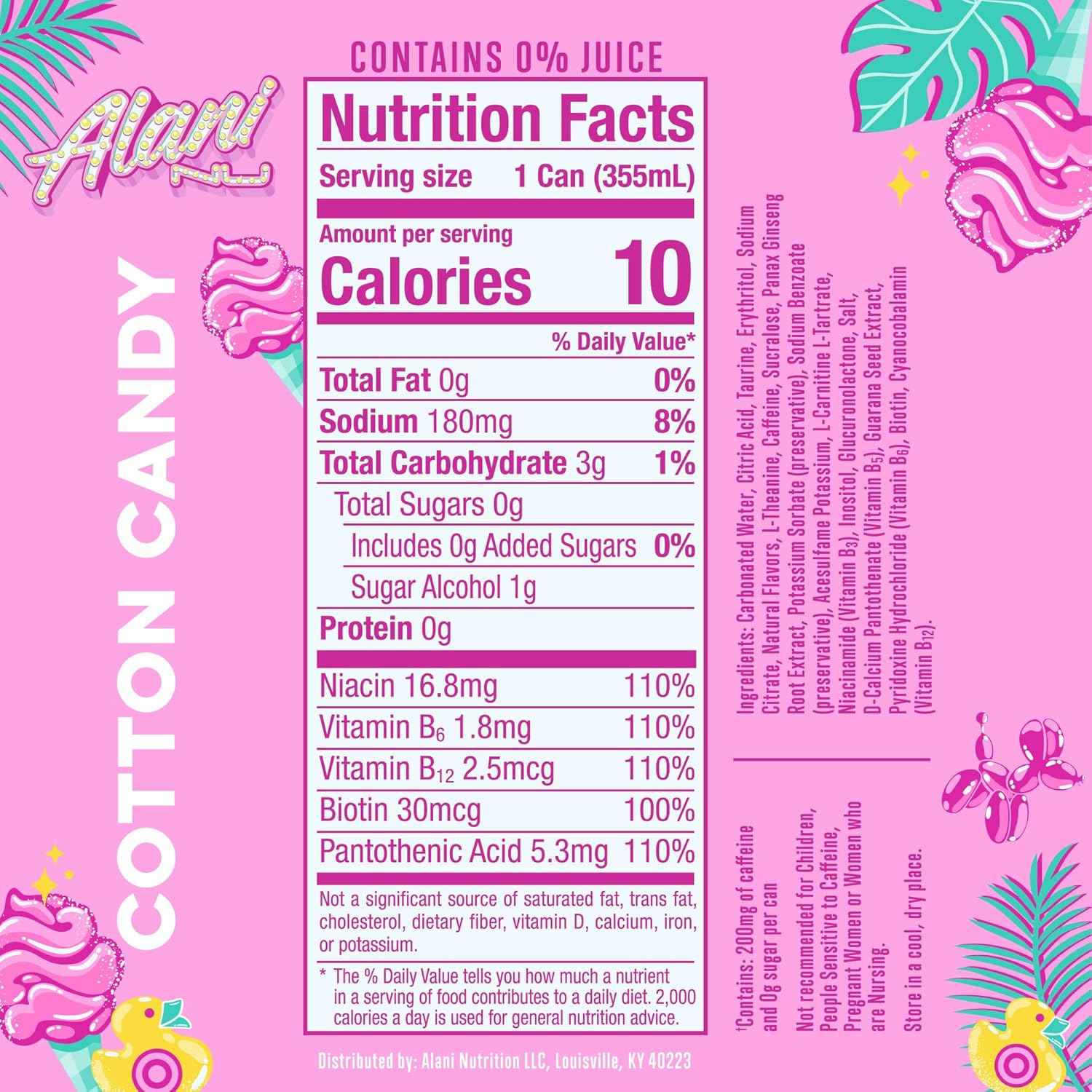 Alani Nu Cotton Candy Sugar Free Energy Drink (Pack of 12)