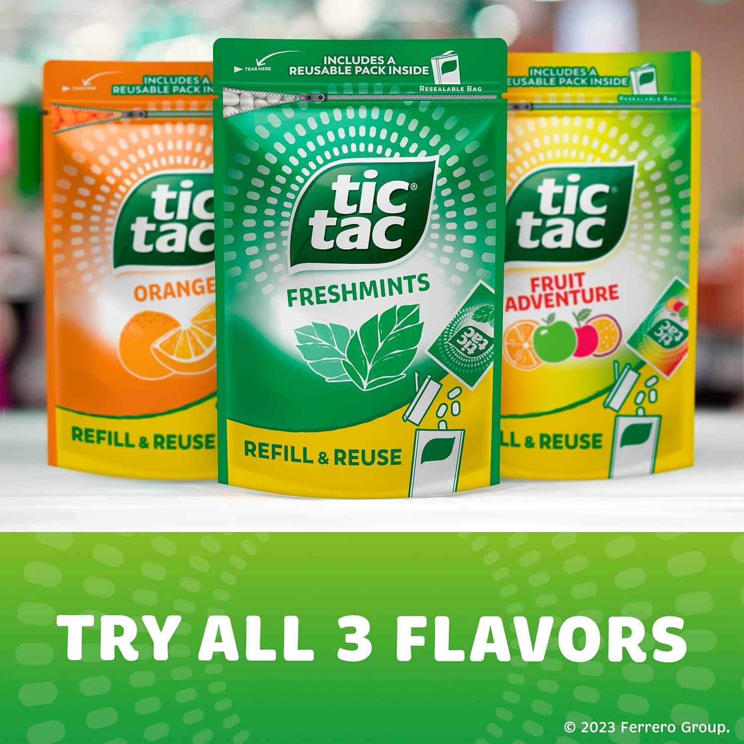 Tic Tac Bulk Freshmints Refill Bag, On-the-Go Pocket-Sized Breath Mints, Includes Empty Refillable Pack, 17.2 oz
