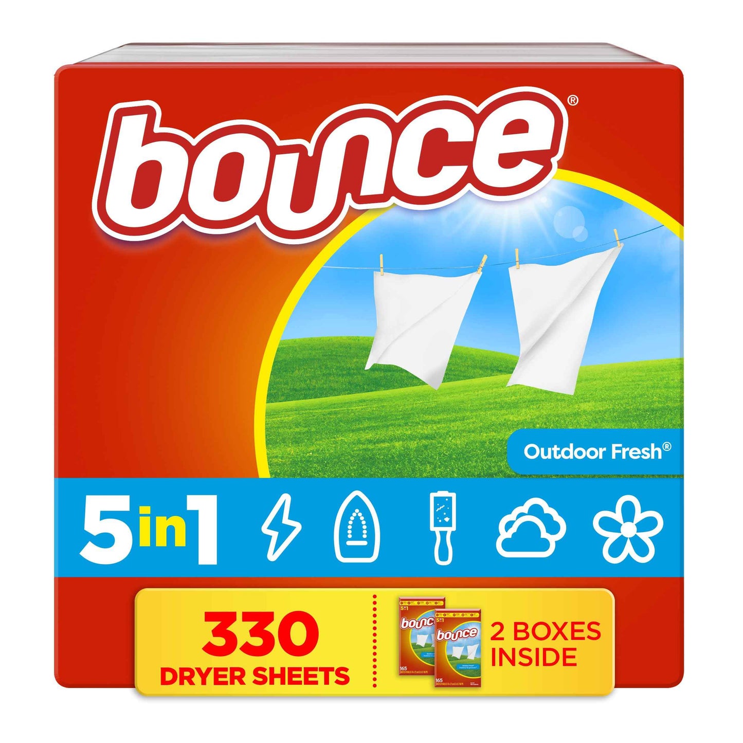 Bounce Dryer Sheets, Outdoor Fresh Scent, Fabric Softener Sheets, Reduces Static, Softens and Fights Wrinkles