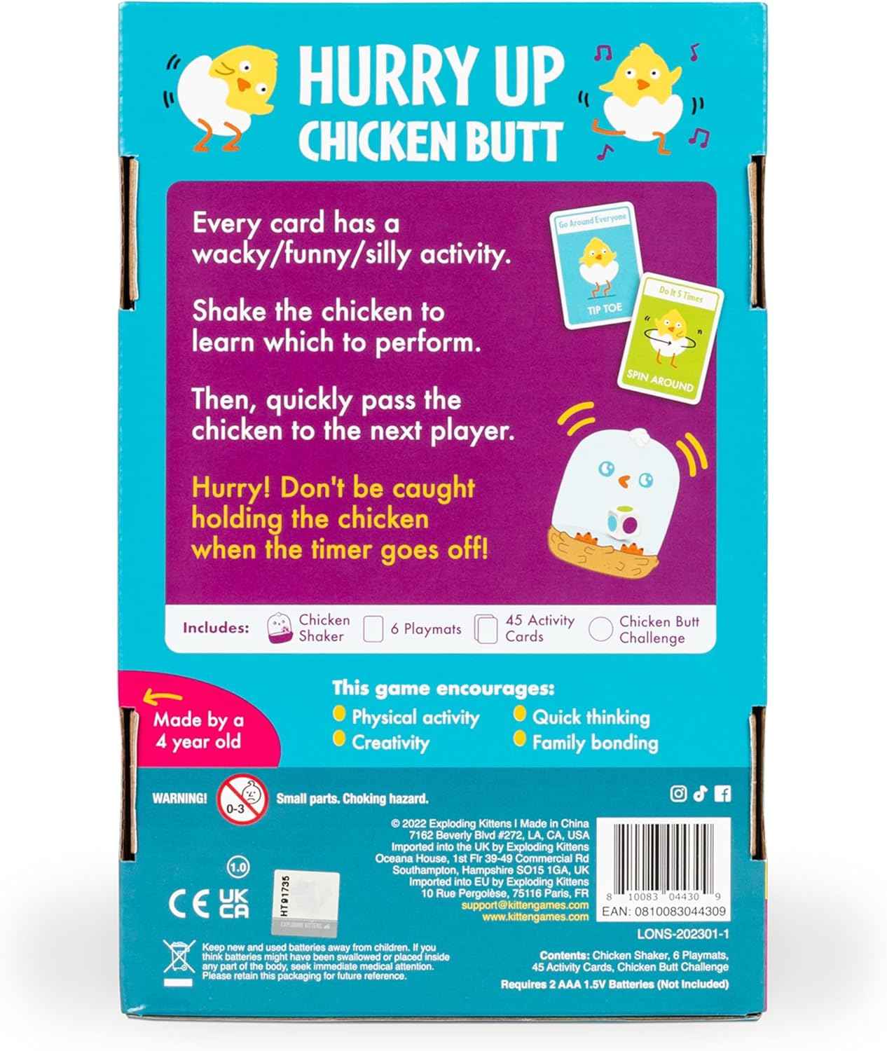 Exploding Kittens Chicken Butt 2-6 Players - Ages 4+ - 2 Minutes to Play - Hot Potato Style Card Game - Fun Card Game, Family Game Night, Creative Kids Game