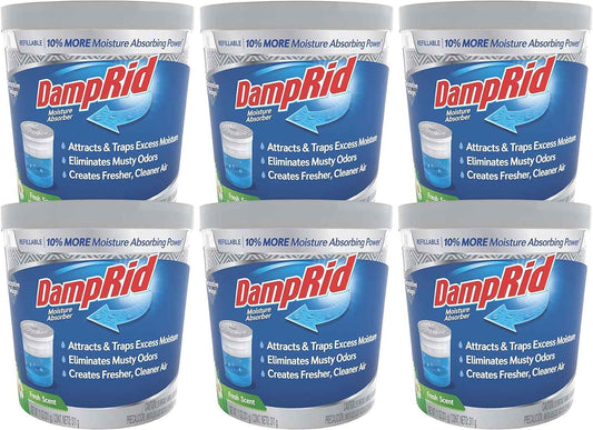 DampRid Refillable Moisture Absorber, 11 oz., 6-Pack - Fresh Scent Moisture Absorbers, 10% More Absorbing Power*, Eliminates Musty Odors for Fresher, Cleaner Air