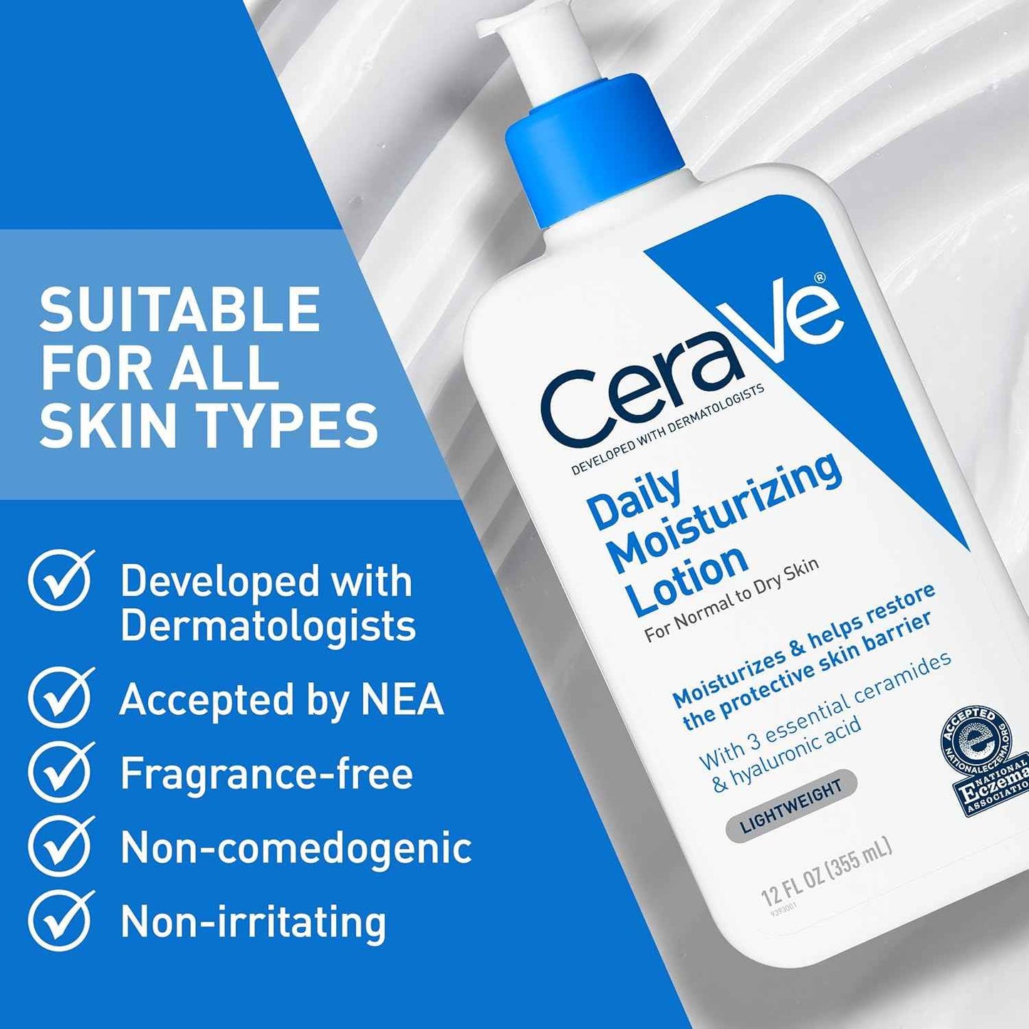CeraVe Daily Moisturizing Lotion for Dry Skin, Body Lotion & Face Moisturizer with Hyaluronic Acid and Ceramides, Daily Moisturizer, Fragrance Free, Oil-Free