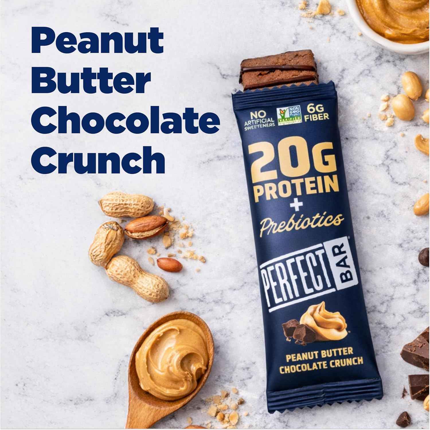 Perfect Bar Protein + Prebiotics, 20g Protein, Grass-Fed Whey, 6g Fiber With 3g Prebiotics, Gluten-Free, Non-GMO, 2.4 Ounce Bar, 7 Count