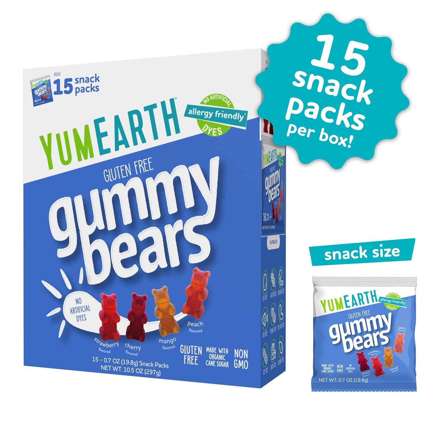 YumEarth Organic Gummy Bears - Fruity Gummy Candy Snack Packs, Gluten Free Snacks for Kids - Allergy Friendly, Non-GMO, No Artificial Dyes - Assorted Flavors