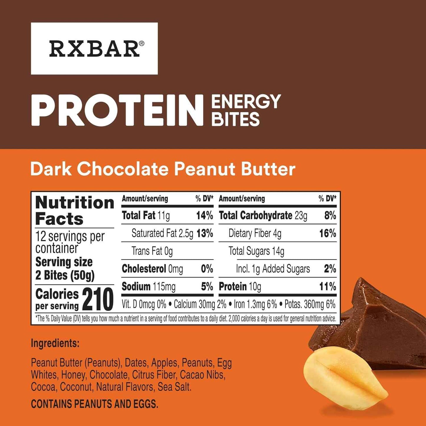 RXBAR Protein Energy Bites, Gluten Free Protein Balls, Dark Chocolate Peanut Butter