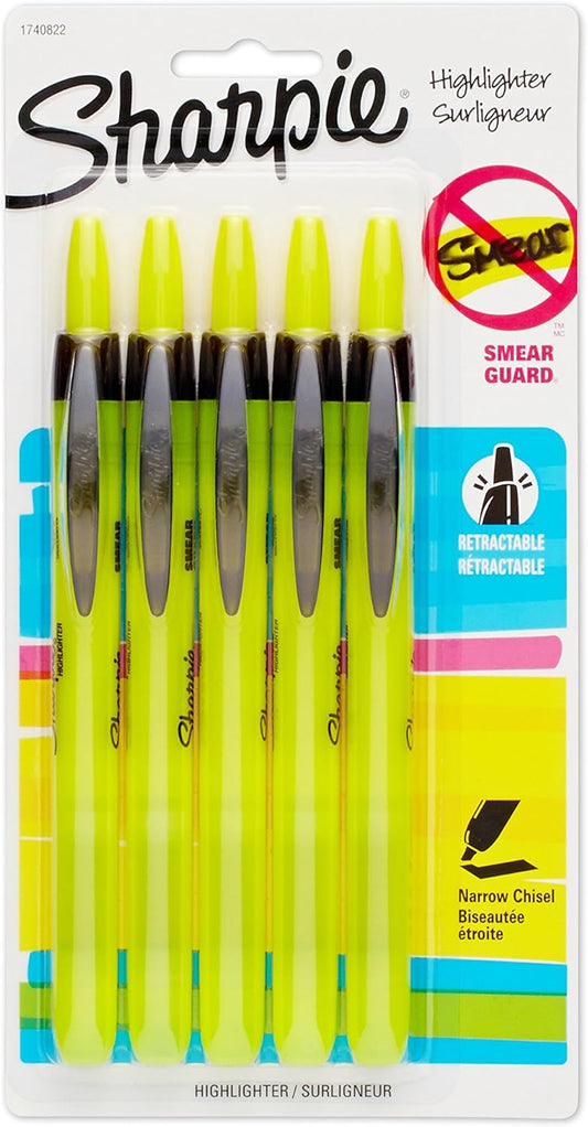 SHARPIE_1740822_Accent_Retractable_Highlighter,_Chisel_Tip,_Fluorescent_Yellow,_5-Count