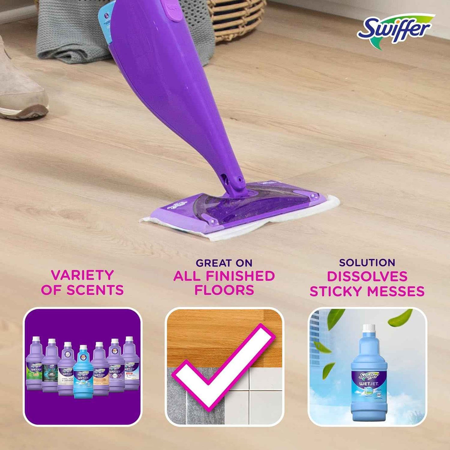 Swiffer WetJet Multi-Purpose and Hardwood Liquid Floor Cleaner Solution Refill, with Gain Scent,