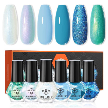 modelones Jelly Nail Polish 6 Colors, Sheer Nude Mini Nail Polish Set Red Pink Brown Quick Dry Spring Summer Fingernail Polish for DIY Nail Art Salon Home Gift for Women Girl