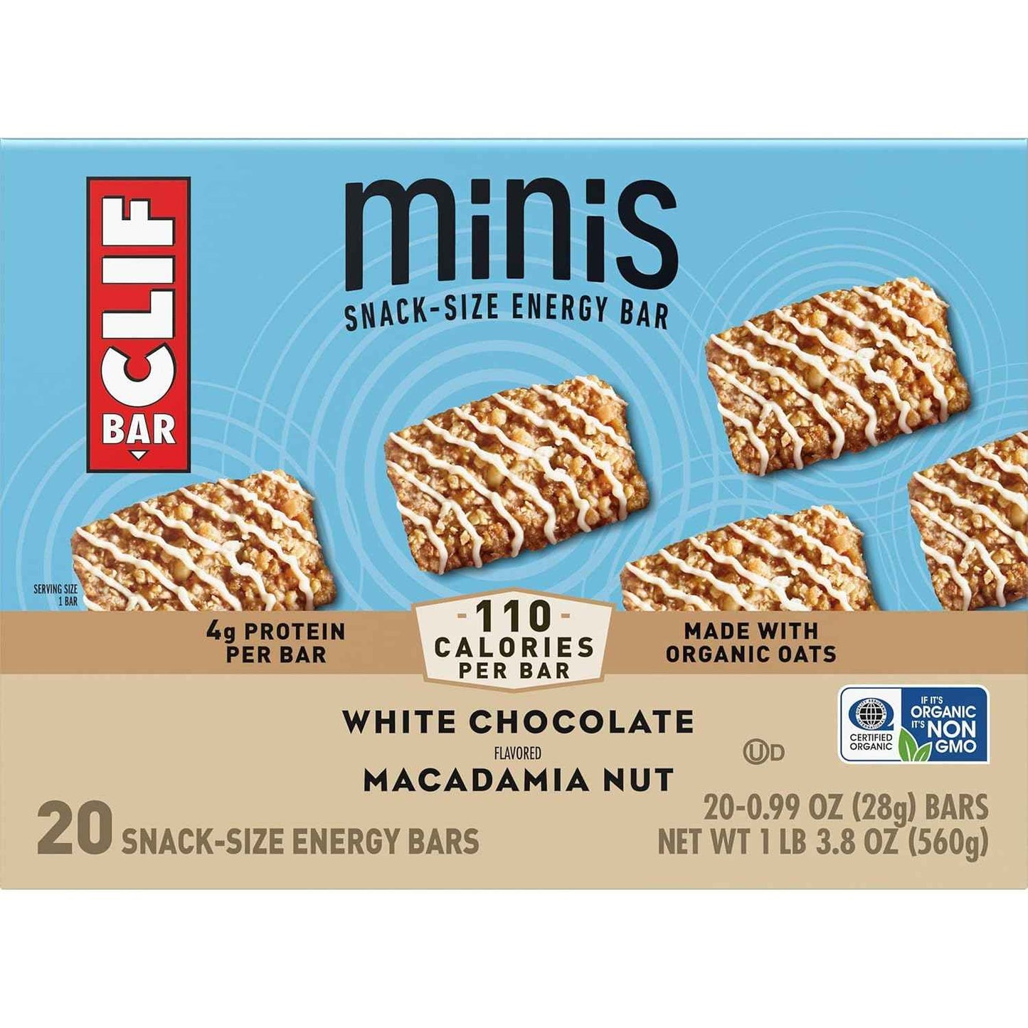 CLIF BAR Minis - White Chocolate Macadamia Nut Flavor - Made with Organic Oats - 4g Protein - Non-GMO - Plant Based - Snack-Size Energy Bars - 0.99 oz