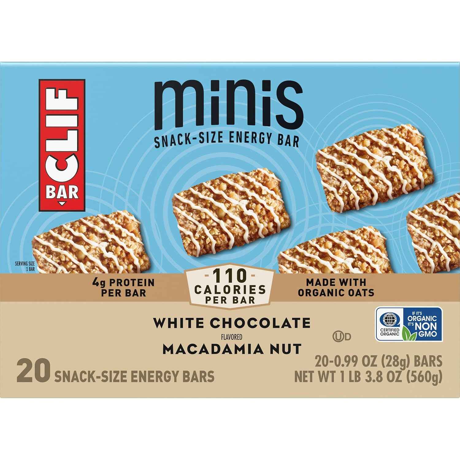 CLIF BAR Minis - White Chocolate Macadamia Nut Flavor - Made with Organic Oats - 4g Protein - Non-GMO - Plant Based - Snack-Size Energy Bars - 0.99 oz