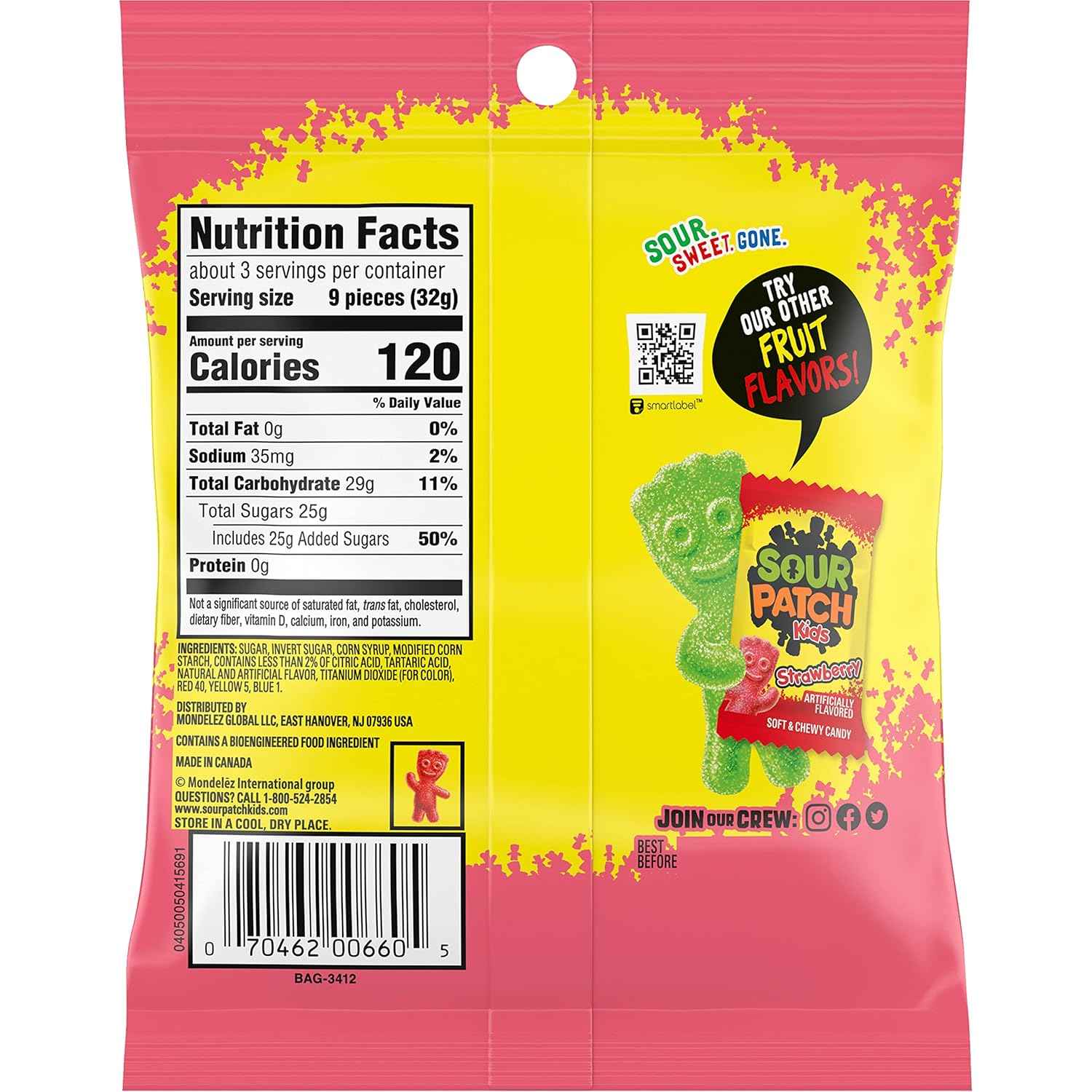 SOUR PATCH KIDS Watermelon Soft & Chewy Candy, Bulk Candy, 12-3.6 oz Bags