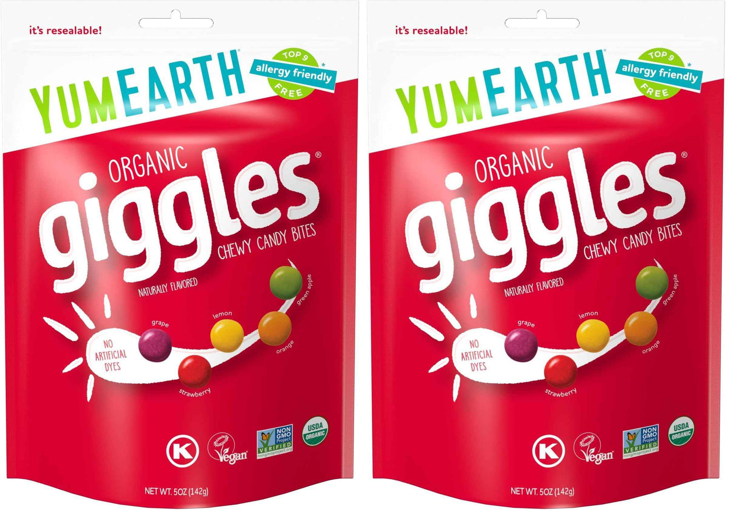 YumEarth Organic Giggles Chewy Candy – Allergy Friendly, No Artificial Dyes, Non GMO, Gluten Free, Fruit Flavored, Vegan Candy Snacks 0.5 oz