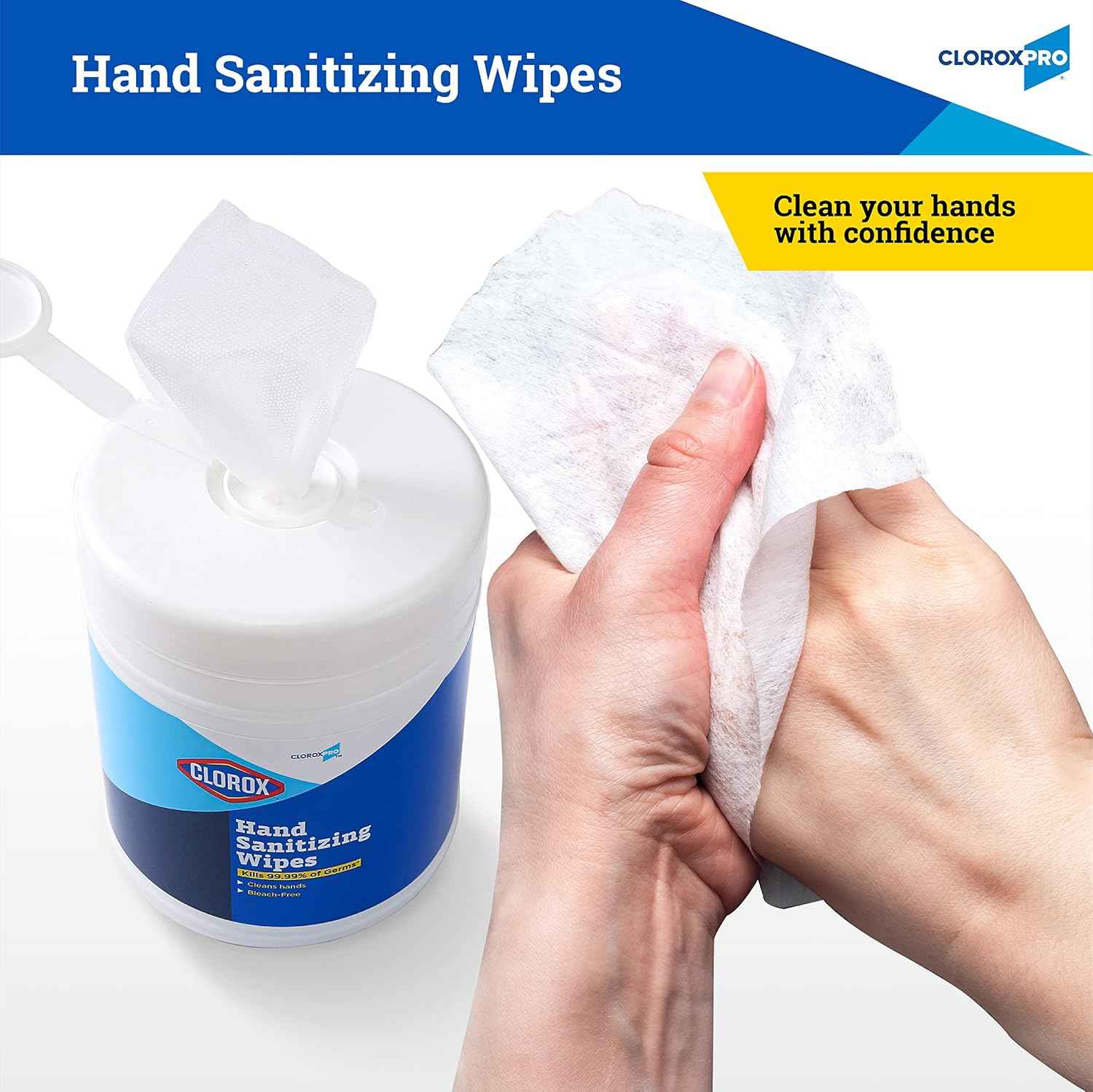 Clorox Pro Alcohol Free Hand Sanitizer Wipes with BZK, Gentle Bleach-Free Sanitizing Wipes for Hands - 0.13% BZK Formula, FDA Registered, Resealable Bulk Canister