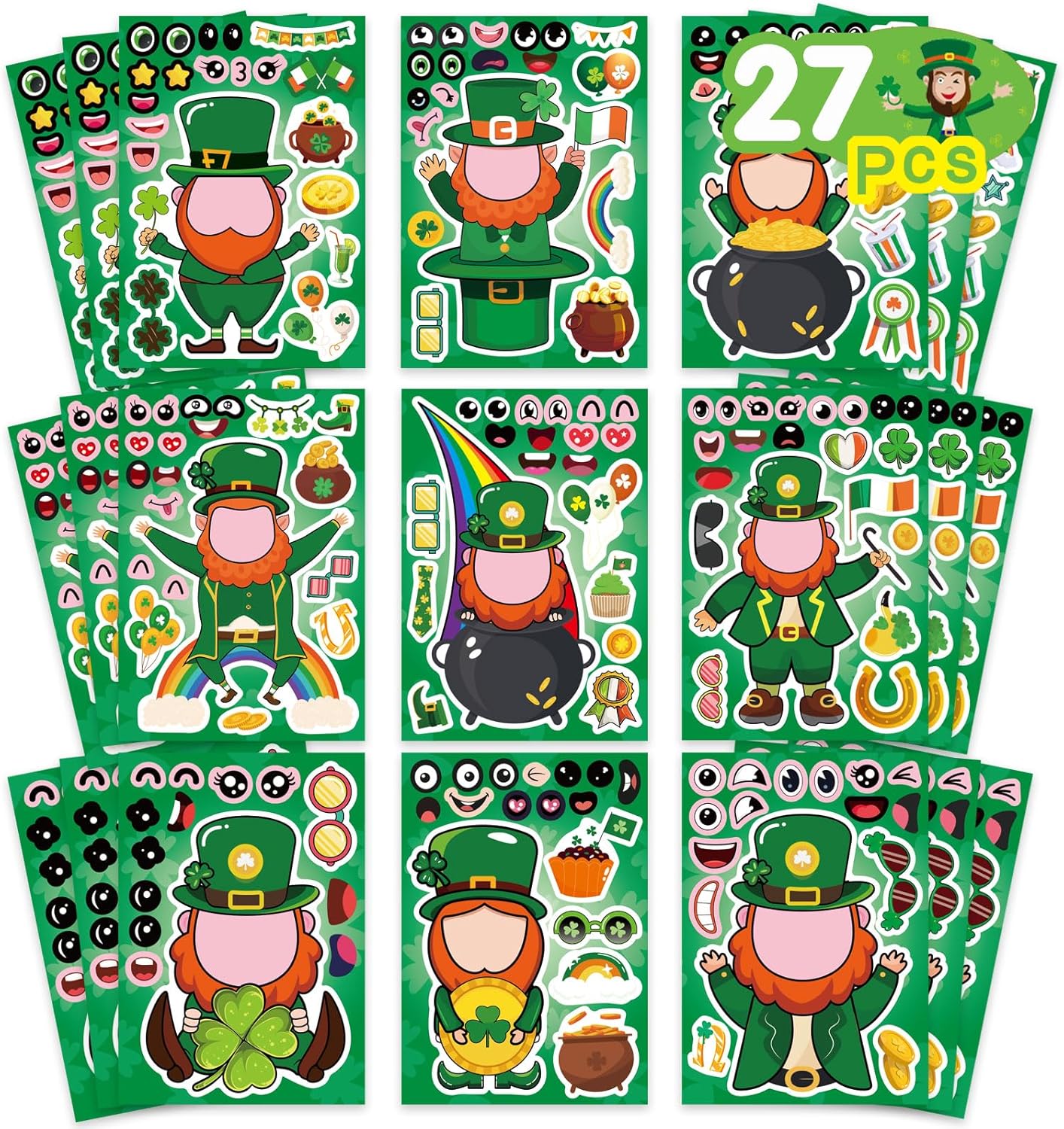 27_Sheets_St._Patrick's_Day_Stickers_for_Kids_Toddlers_Make_a_Face_Stickers_Saint_Patrick_Irish_Stickers_Make_Your_Own_Stickers_St_Patricks_Day_Craft_Party_Favor_Decorations