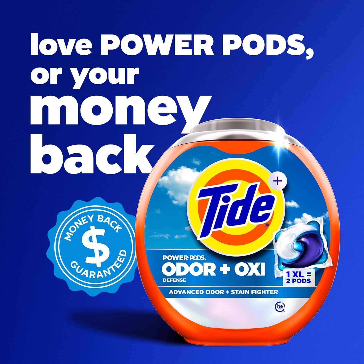 Tide Odor Defense + Oxi Laundry Detergent Pacs, Original Scent, Advanced Odor + Stain Fighter