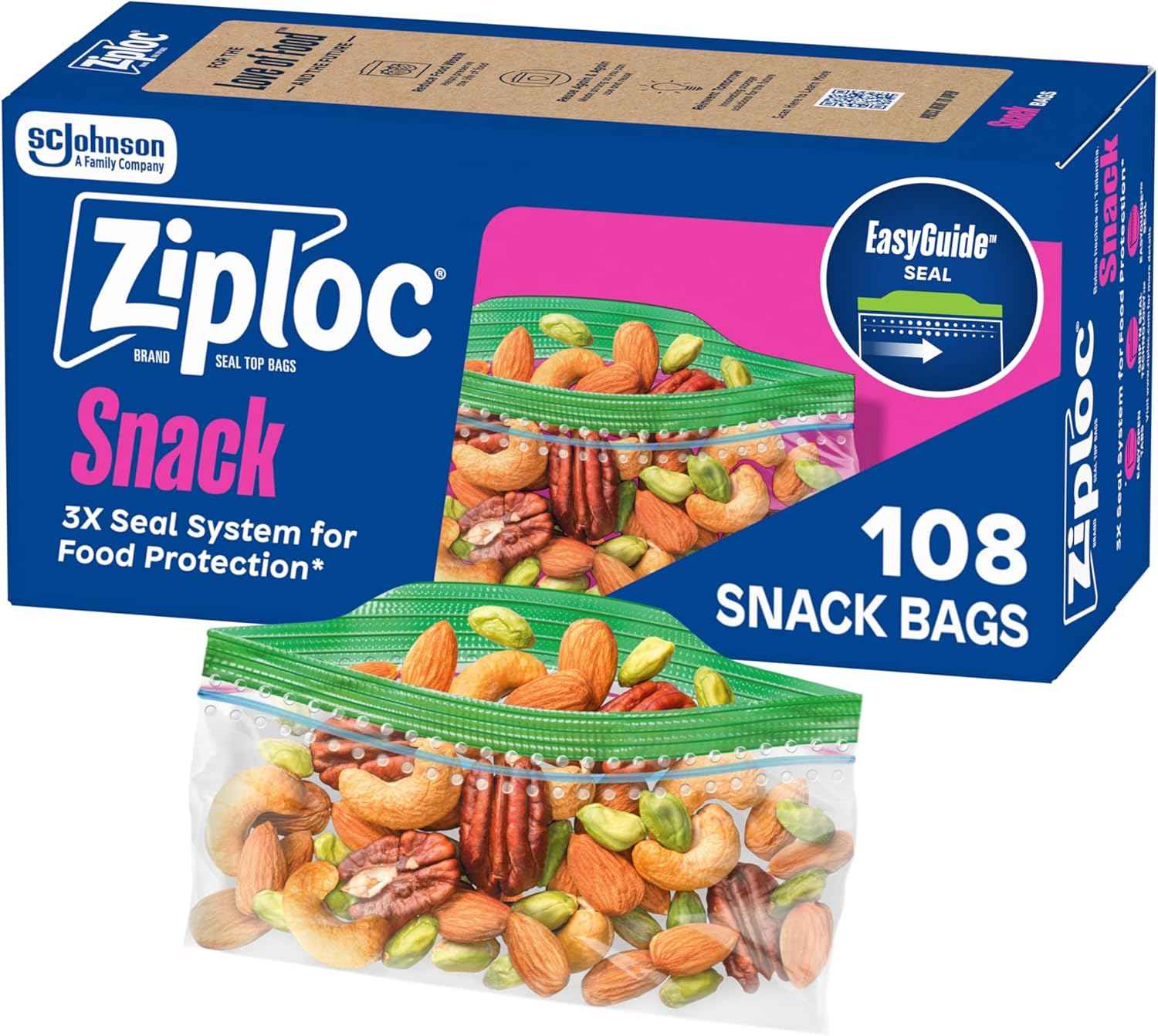 Ziploc Snack Bags, Easy Open and Close, Small Plastic Food Storage Bags