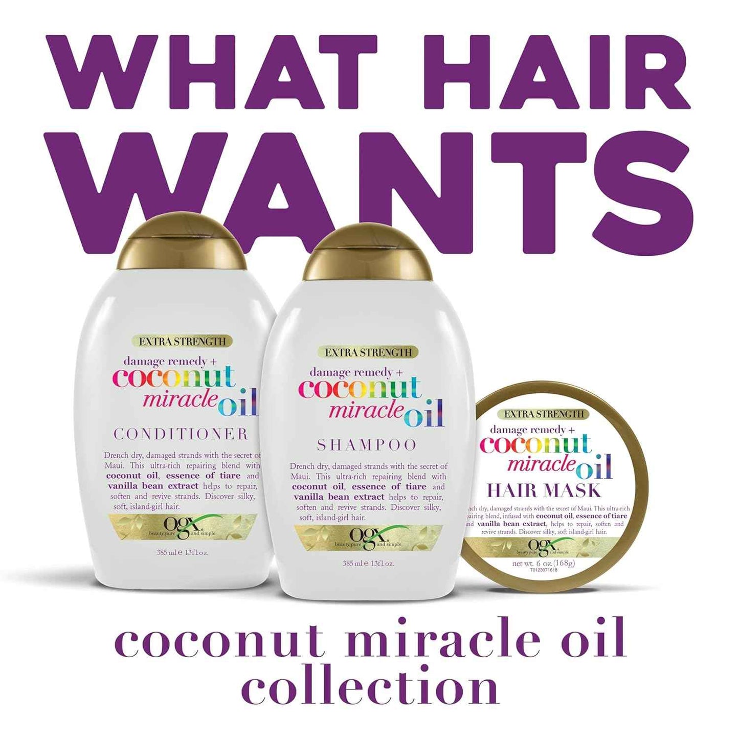 OGX Extra Strength Damage Remedy + Coconut Miracle Oil Shampoo for Dry, Frizzy or Coarse Hair, Hydrating & Flyaway Taming Shampoo, Paraben-Free, Sulfate-Free Surfactants