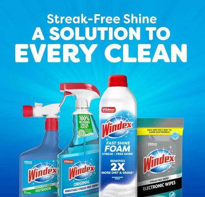 Windex Fast Shine Foam Glass Cleaner, No-Drip Windows, Doors, Mirrors & Countertops Aerosol Cleaning Spray, Streak-Free Shine, Removes Fingerprints, Dust, Dirt, Grime & More 19 oz (Pack of 6)